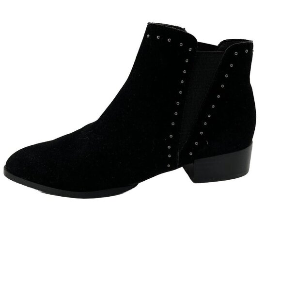 Donald Pliner Womens 6.5M Black Suede Almond Toe Studded Ankle Boots - Picture 1 of 7